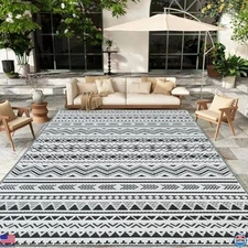 WILDROOTS 4x6 Feet Black and White Plastic Outdoor Rug, Stain Resistant Premium