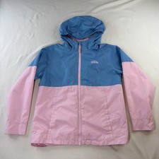 Eddie Bauer Kids M 10/12 Pink Blue Hooded Rain Jacket Windbreaker Girls