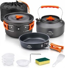 9-in-1 Camping Cooking Set – Lightweight Aluminum Outdoor Cookware Mess Kit for 