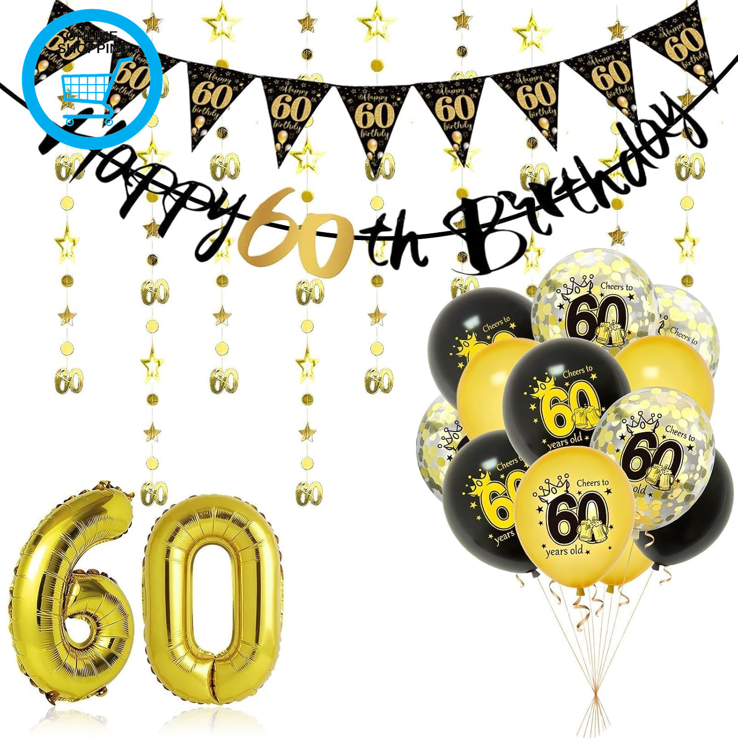 16PCS 60Th Birthday Decorations for Men, 12 60Th Birthdays Balloons 1 60Th Birth