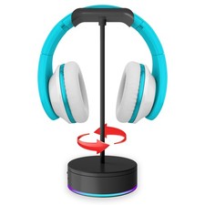 Rotating Headphone Display Stand for Desk with LED Lights - Spinning Gaming H...