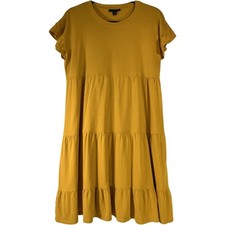 J Crew Gold Crew Neck Cap Sleeve Tiered Dress Size XS