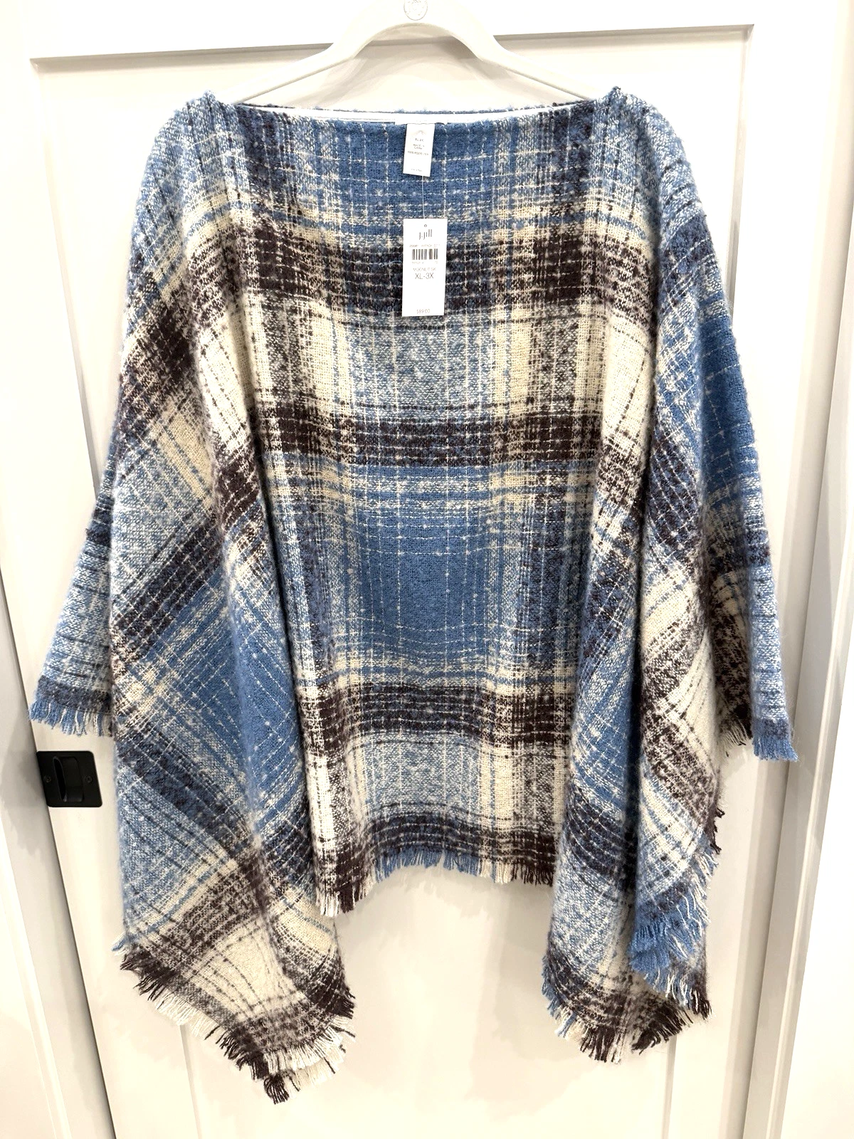 J. Jill Womens XL-3X Blue Black Cream Plaid Moonlit SK Oversized Poncho NWT $89