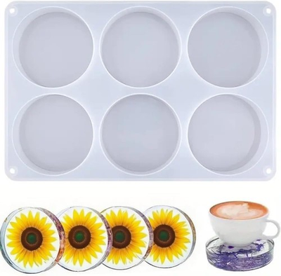 #ad 6 Cavity Deep Round Coaster Silicone Molds for Epoxy Resin 4 Inches Coaster Res $12.26