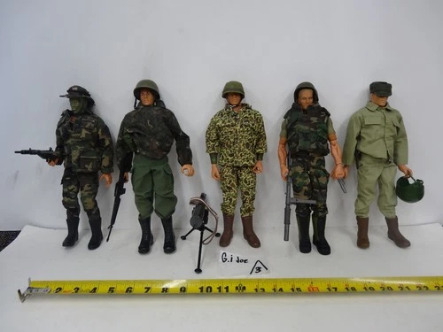 12" Military Soldier lot 5 GI Joe etc. Army figures w/ guns clothing