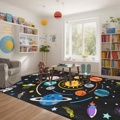 Space Rug for Boys Room - Outer Space Rug for Bedroom Solar System Planet Theme