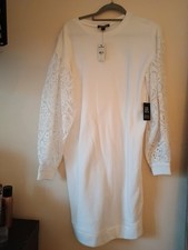 White Express Mid-Legnth Women's Lace Sleeve Dress. Light Sweat Shirt Like Body