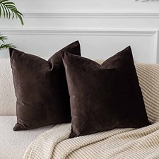 Throw Pillow Covers Set of 2 Decorative Velvet 24" x 24" Pack of 2 Coffee