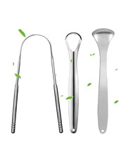3 Pack Stainless Steel Tongue Cleaner Scraper for Oral Hygiene Dental Care