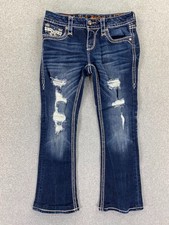 Rock Revival Jovie Size 27 Bootcut Jeans Rhinestone Embellished Distressed 28x27