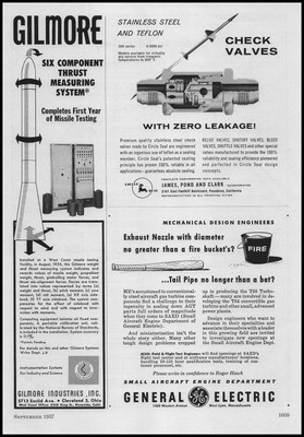 1957 Gillmore Industries Cleveland Ohio Missile Thrust Testing Systems Print Ad