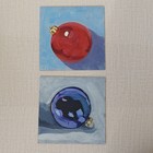 Original Christmas Ornament Painting Set Red & Purple Holiday Art 6x6 Pair — photo 1