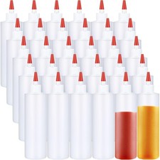 30 Pack 16 oz Plastic Squeeze Bottles with Red Tip Cap Leak Proof