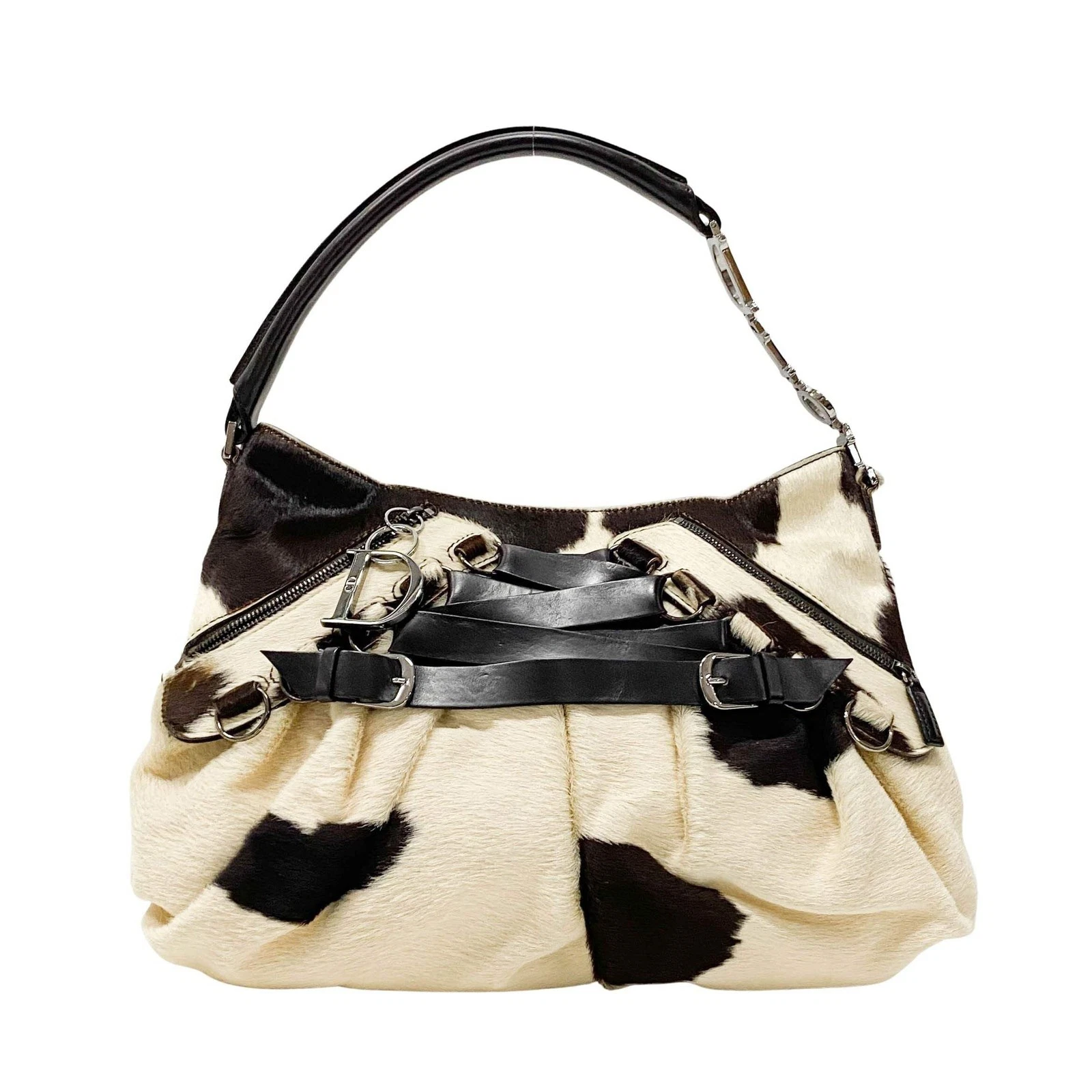 Dior — DIOR White & Black Cow Print Pony Hair Shoulder Bag