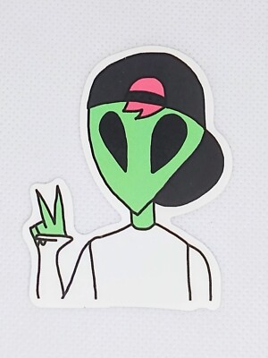 Alien Dude In A Ball Cap Peace Sign Sticker Decal