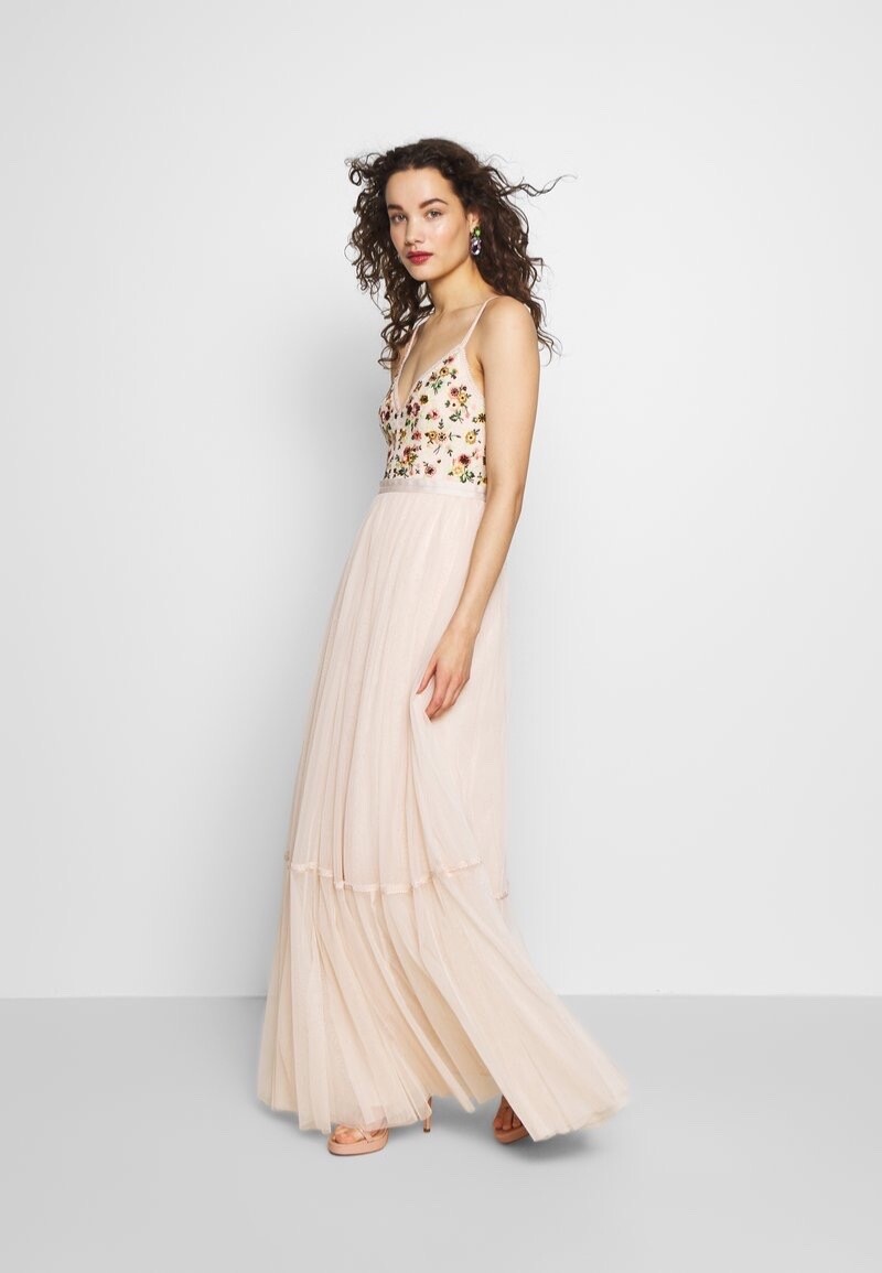 knee length dresses for ladies Lake Como Fitted Bodice Cami Strap Midi Dress Peach Selfie Leslie