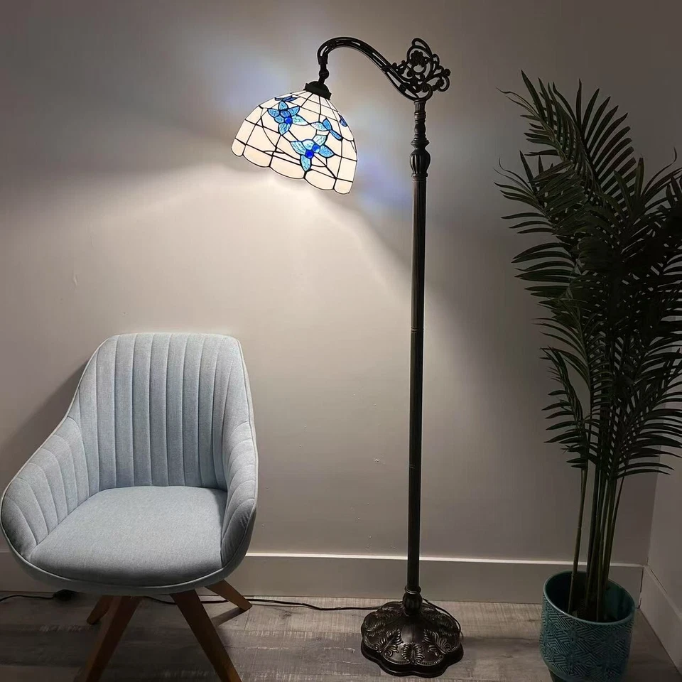Tiffany Style Floor Lamp White Stained Glass Flowers Gooseneck Adjustable 63'H - Image 2 of 4