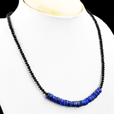 70,00 kt Natürlicher Lapislazuli & Schwarzer Spinell Runde Facettierte Perlen Halskette (DG)