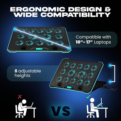 V14 Gaming Laptop Cooling Pad with 14 Fans + Gaming Laptop Cooler + Stable RGB L - Picture 11 of 24