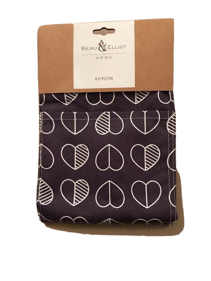 Beau & Elliot Apron In Midnight Blue / Hearts Design (New)