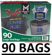 Member's Mark 39 Gallon Power Flex Drawstring Yard Trash Bags 90 ct Heavy Duty