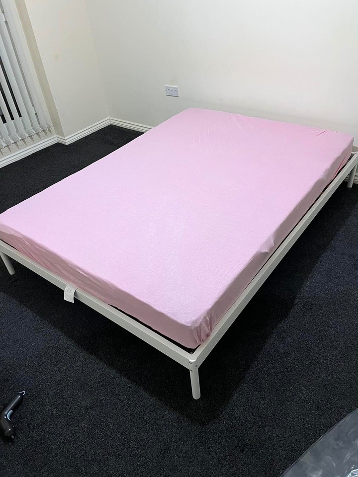 IKEA white metal standard double bed frame with double mattress