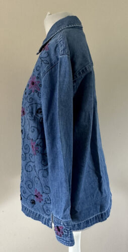 Damen Denim Shirt Größe 10 klein bestickt Perlen Vintage - Bild 5 von 6