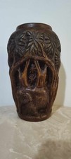 Vintange Wood Carved Jungle Elephant Vase