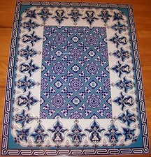 Blue & White Iznik Floral Pattern Border 40"x32" Ceramic Tile Panel Mural