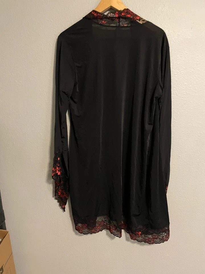 Lencería sexy elástica de encaje floral satinado negra XL para mujer Foto 4 de 4