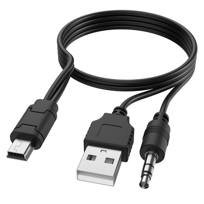 USB2.0 Charging Cord to Mini B Male and 3.5Mm Jack Plug Audio Cable for Ihome I