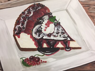 Still life orginal acrylic painting 16x 20 inches. Chesse cake
