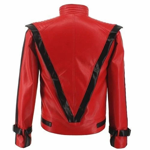 Men's Thriller Michael Jackson Red Real Leather Biker Jacket Costume - product detail image 2