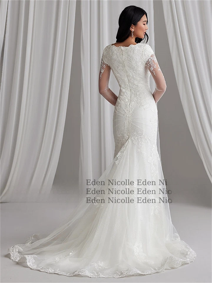 Шикарный русалки свадебные платья v-образным вырезом с длинными рукавами кружева аппликации свадебные платья - Изображение 2 из 4