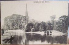 UK Postcard STRATFORD-on-AVON Church River Bridge Matte Photo Peacock 3121B udb 