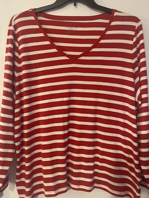 NEW! Ladies Talbots Flattering Top L/S 100% Cotton - Red/White Striped Size 3XP