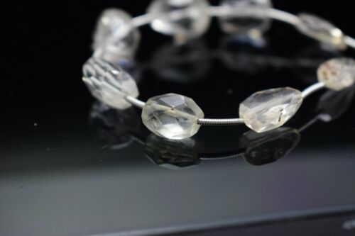 Handmade Clear Crystal Quartz Cut Faceted Tumble Shape Loose Stone Beads 6" - Picture 1 of 3