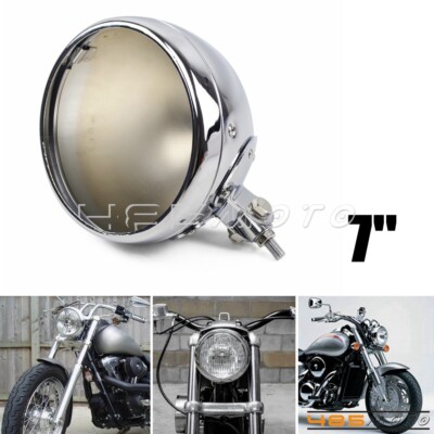 Chrome 7'' Headlight Housing Light Bulb Bucket Mount For Harley Softail Fatboy