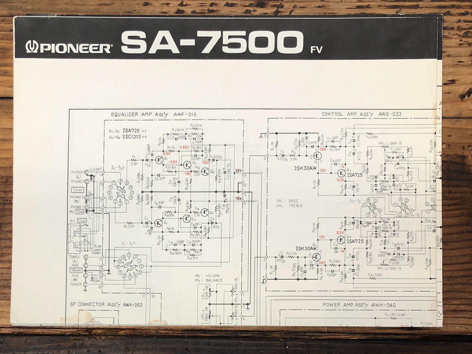 Pioneer SA-7500 FV Amplifier  Fold Out Schematic *Original*
