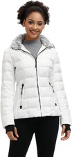 Slow Down Women Down Puffer Jacket With Hood Hooded Winter Down Puffer Coat For