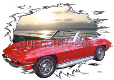1966 Red Chevy Corvette b Custom Hot Rod Sun Set T-Shirt 66 Muscle Car Tees