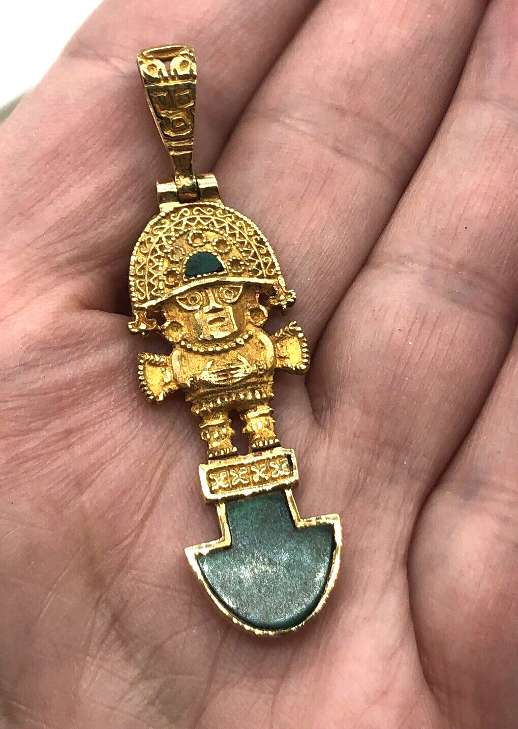 Peruvian Tumi 18k Solid Gold Green Malachite Inla… - image 14