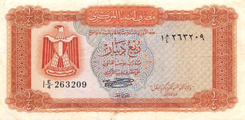 Libya  1/4  Dinar  ND. 1972  P 33b  Series  1  E/4  Circulated Banknote TX11 - Picture 1 of 2