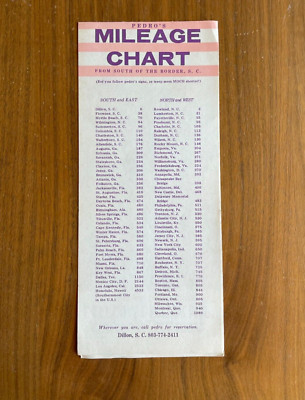 Pedro's Mileage Chart South Of Border South Carolina Brochure & Map Vintage