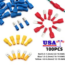100PCS Electrical Wire Connectors Insulated Spade Male Female Crimp Terminals