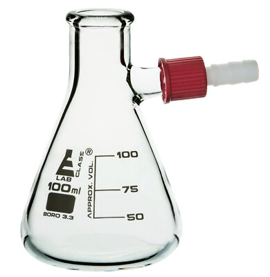 Eisco Labs 100ml Filtering Conical Flask, Plastic Side Arm - Borosilicate Glass