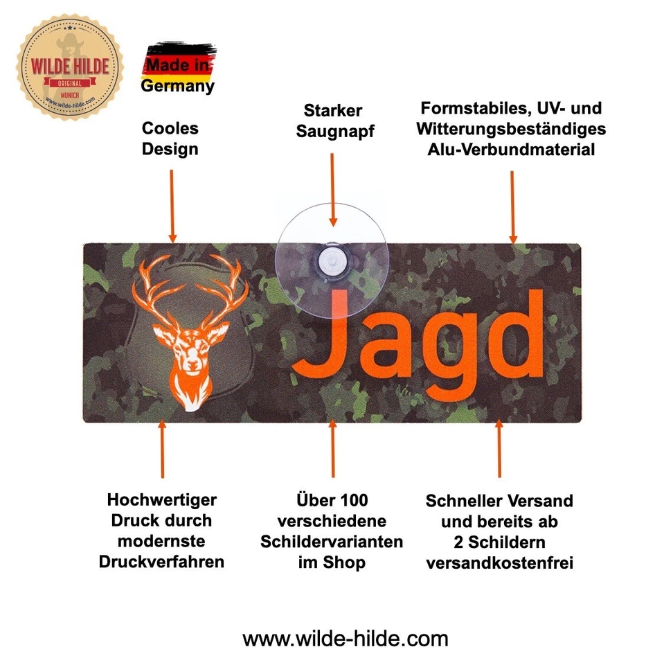 Jagdschild Revierfahrzeug Jagd - Autoschild mit Haftsauger Wilde Hilde Original - Bild 4 von 4