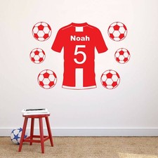 PERSONALISED FOOTBALL SHIRT WALL ART STICKER DECAL BOYS KIDS CHILDREN'S BEDROOM