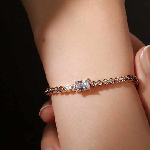 18k gold gf made with SWAROVSKI crystal beaded chain slim tennis bracelet 3 mm - Picture 8 of 8