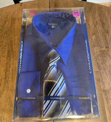 Men's Croft & Barrow Blue Dress Shirt w Hand Crafted Tie - Size 18.5-19  XXLarge